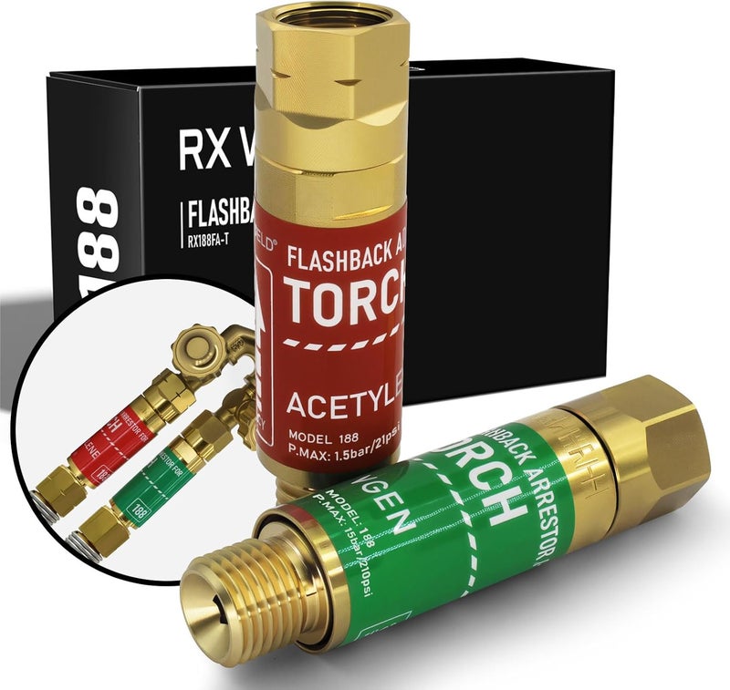 RX WELD مجموعة مانعات ارتداد اللهب لشفاط الأكسجين والأسيتيلين، نهاية الشفاط - حجم "B" خيوط 9/16-18UNF - Image 1